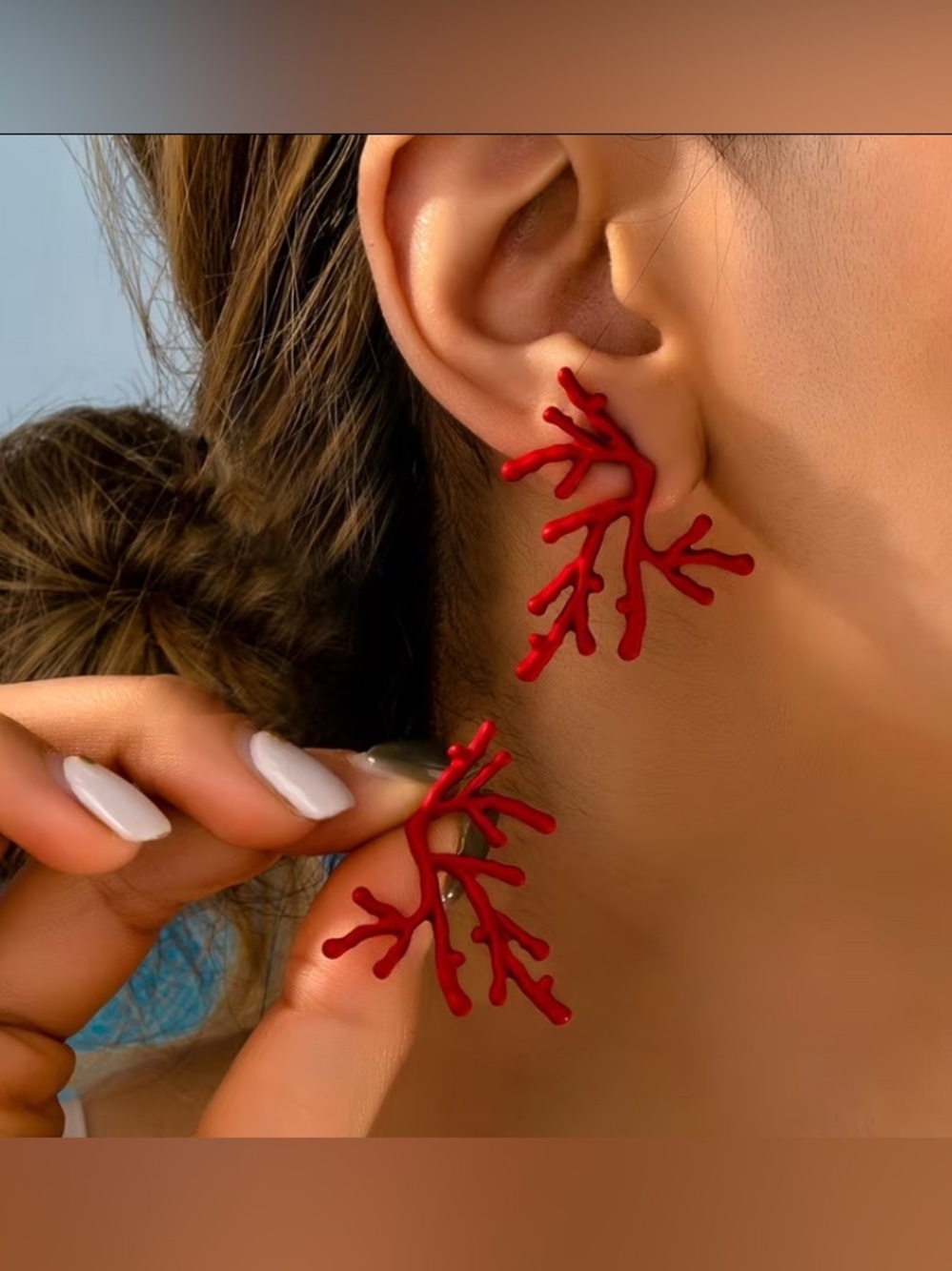 Red Coral Branch Earrings